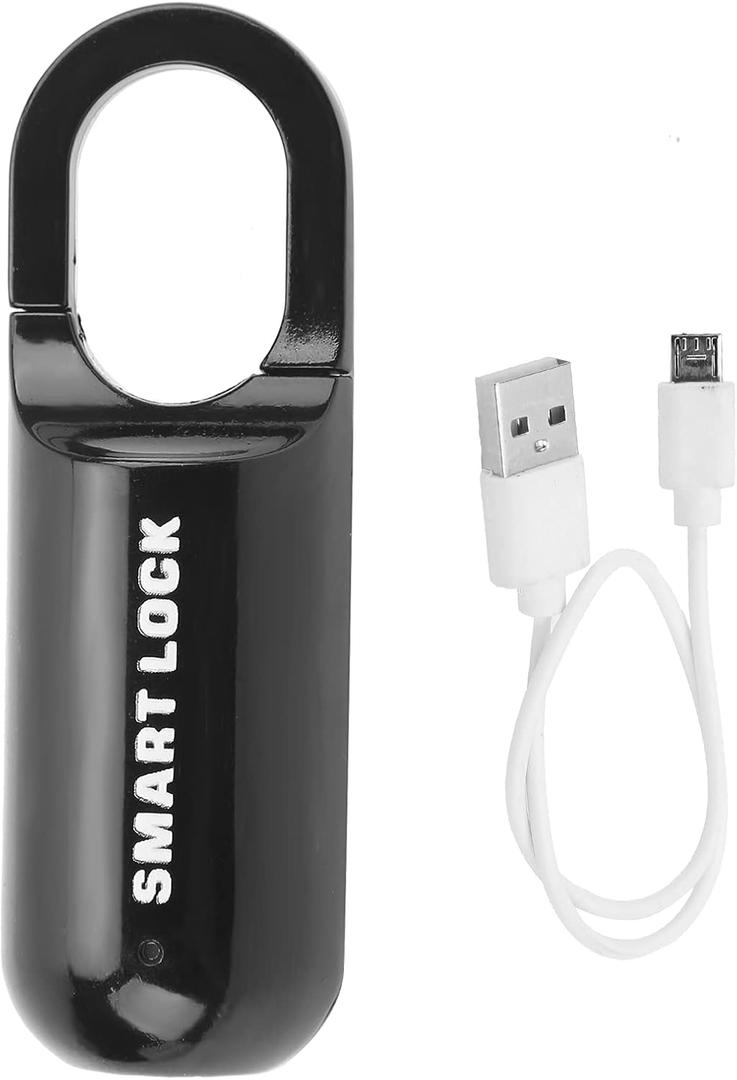 Combination Lock, Fingerprint Padlock AntiTheft Security USB Rechargeable Thumbprint Padlock for Luggage Case (Black)