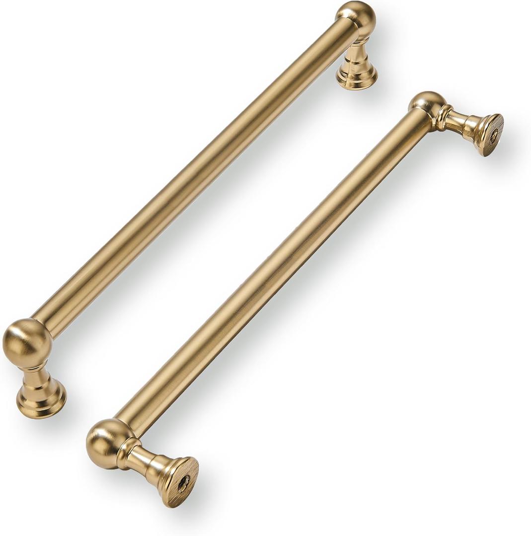 khtumeware 10 Pack 10 Inch Hole Center Champagne Bronze Cabinet Pulls Heavy Duty Solid Satin Brass Cabinet Handles for cabinets Dressers Kitchens Handles Bathroom cabinets