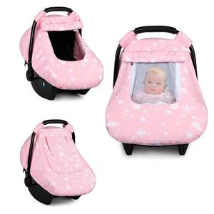 ManFaiSky Car Seat Cover Baby, Breathable Infant Baby Carseat Cover for Girls, Cozy & Windproof Infant Car Seat Covers Canopy, Extra Mesh Window, Pink