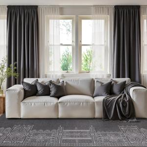 NICETOWN Machine Washable Area Rugs 8x10 for Bedroom Living Room - Boho Thin Non-Slip Large Geometry Area Rugs for Winter Entrance Mat Carpet for Bedroom Living Room Kitchen Laundry, Grey