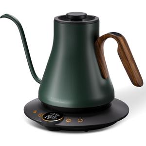 Cocinare Gooseneck Electric Kettle, 1F Temperature Control, 1500W Fast Heating, Pour Over Coffee & Tea Kettle with Brew Timer & Keep Warm, Stainless Steel, 0.9L (Delacroix Green)
