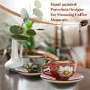 Cappuccino Cups Set of 4, 8 Oz Ceramic Coffee Cups with Saucers for Espresso, Tea, Latte Hand-Painted Porcelain Underglaze Design