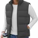 WHN Men's Puffer Vest Outerwear Winter Zipper Quilted Puffy Sleeveless Jacket Outdoor Dark Grey 2XL