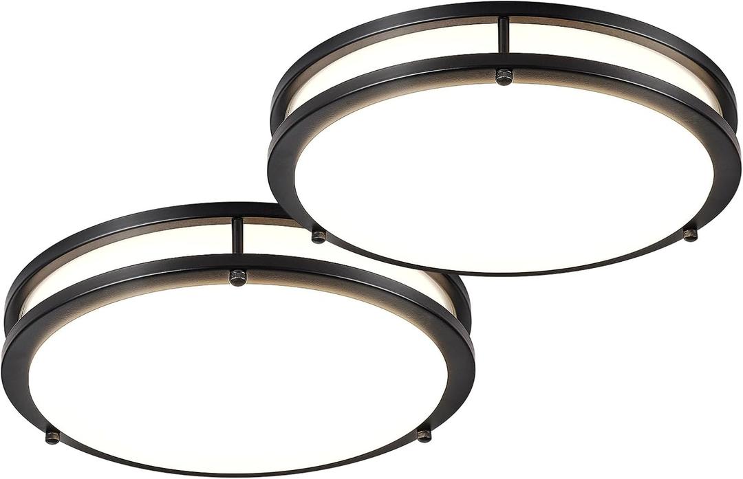 DLLT 2Pack Flush Mount LED Ceiling Light: 13 Inch 5CCT (3000K-6000K) & Dimmable Ceiling Light Fixtures for Bedroom Hallway - 24W Modern Black Super Bright Kitchen Lighting Fixtures Ceiling