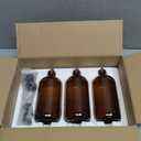 Set of 3 Amber Glass 16.9oz Soap Dispensers with 22 White Labels Bathroom Liquid Bottle Container with Black Pump