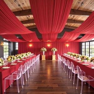 Outpain 50ftx20ft Red Backdrop Ceiling Drapes,10Panels 20ft Height Wrinkle Free Tent Draping Curtains, Fabric Drapery Ceiling Drapes for Wedding Ceremony Birthday Theme Parties with Rod Pocket