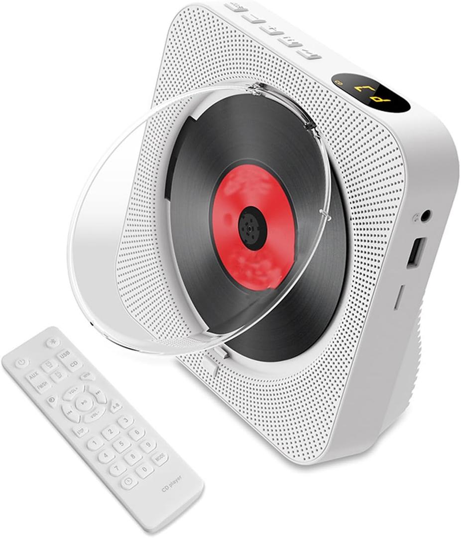 Yuguz Portable Cd Player, Bluetooth Portable Home Cd Music Player with Remote Control,Built-in HiFi Speakers,LCD Screen Display, Boombox Fm Radio USB Type-C (White)