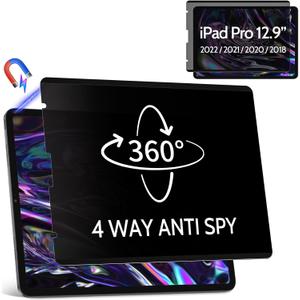 360 Magnetic Privacy Screen for iPad Pro 12.9 Inch 2018 2020 2021 2022, 4 Way Privacy Removable Anti Glare Blue Light Filter Shield Film Anti Spy Protector
