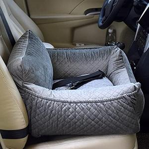 Portable Dog Booster Car Seat - Washable Puppy Travel Car Carrier Bed Detachable Small Dog Car Carrier Bed Anti-Slip Dog Car Seat with Storage Pocket,Clip-On Safety Leash (Grey Plaid)