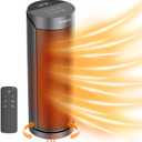 Portable Space Heater for Indoor Use with Remote - QOWETU 70 Oscillating Electric Heater, 17 Inchs, 12H Timer, 1500W Quiet PTC Ceramic Heating with Thermostat, Fast Safety Heat for Home, Bedroom