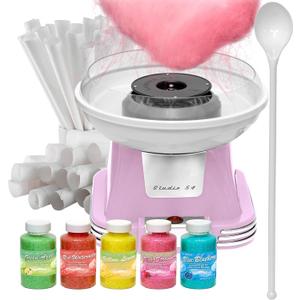 Retro Cotton Candy Machine with 5 Jars (11oz Each) Floss Sugar, 50 Paper Cones, Easy Cleanup Cotton Candy Maker, Durable Retro Design, Makes 20–30 Servings per Jar, BPA & Lead Free