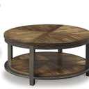 Signature Design by Ashley Roybeck Rustic Round 3-Piece Table Set, Includes 1 Coffee Table and 2 End Tables with Fixed Shelf, Light Brown