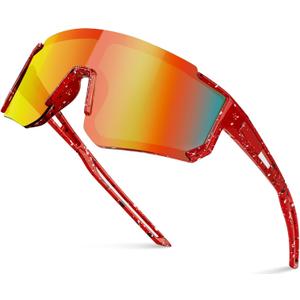 Polarized Kids Sunglasses, Youth Baseball Sunglasses for Boys Girls, Cycling Sun Glasses UV400 for Kids Ages 8-14 (Red Frame/Orange Lens)