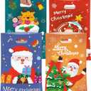 Litmitfu 50 Pcs Christmas Gift Bags with Handles, Plastic Merry Christmas Goodie Bags Bulk, Winter Candy Treat Tote Goody Cookie Party Favor Bag for Xmas Holiday Party Favors Supplies, 4 Styles