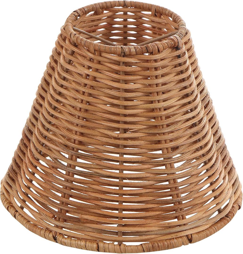 Aspen Creative 51003 Empire Clip-On Chandelier Lamp Shade, Natural Rattan, 3" Top x 6" Bottom x 5" Slant Height