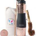 100% Pure Copper Water Bottle - 34oz water bottle for Drinking with Sipper & Traditional Cap, Copper Straw, Canvas Bag & Cleaning Brush/Modern Lifestyle with Ayurvedic Benefits.