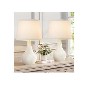Seealle Modern Ceramic Table Lamps for Night Stands - Bedside Lamps Set of 2 for Nightstand, 19.4" White Bedroom Lamp for Living Room Cute Desk End Table Office Guest Room Dresser Rocker Swtich
