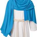 PROMOTED TO BIG SISTER Boys Jesus Saint Religious Biblical Robe Halloween Costume Wig Moustache Scarf Shawl Waist Rope Set (Blue, 9-10 Years)
