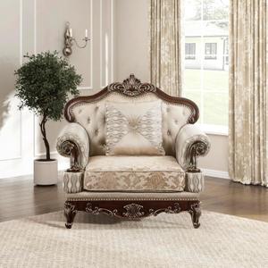 Lexicon Traditional Sofa Chair for Living Room Accent Chair with Tufting, Queen Legs in Cherry Finish with Gold Tipping, Upholstered Armchair Comfy Chair for Bedroom/Office/Waiting Room, Brown