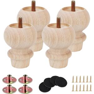 3 Inch Wooden Unfinished Bun Feet for Dresser Legs Couch Sofa Cabinet Ottoman DIY Replacement Wood Furniture Legs Set of 4