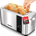 Mueller UltraToast Full Stainless Steel Toaster 4 Slice, Long Extra-Wide Slots for Bagels and Waffles, 6 Browning Levels, LED Display, Cancel/Defrost/Reheat Functions & Removable Tray, Kitchen Gadgets