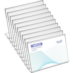 COMNICO 10 Pcs Clear Plastic Acrylic Sign Holder, 4 x 6 Inches Unbreakable Table Sign Holder L Shape Paper Menu Picture Photo Display Stand for Office Desktop School Store Restaurant