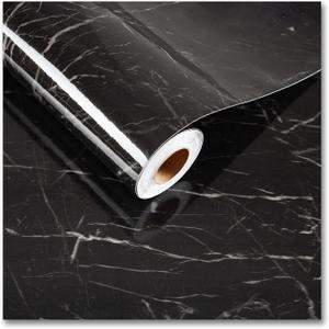 CRE8TIVE Glossy Black Marble Contact Paper Peel and Stick Black Marble Wallpaper Removable Self Adhesive Waterproof Faux Marble Vinyl Wall Paper for Kitchen Bathroom Countertops Desk Locker 12"x354"