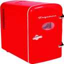 Frigidaire Red Mini Personal Fridge Cooler, 1 Gal Capacity fits Six Cans, Includes Plugs for Home Outlet & DC Charger - 9.9" D x 7.1" W x 10.6" H
