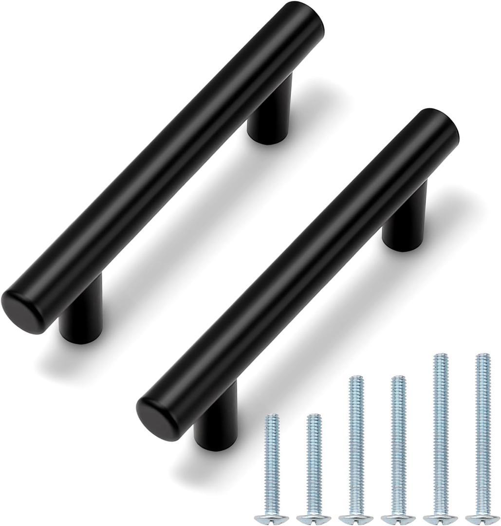 Probrico 10 Pack 2.5" Hole Center Kitchen Cabinet Handles, Euro T Bar Black Drawer Pulls Cabinet Pulls, Stainless Steel Cupboard Dresser Handles, 4" Length