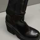 AMINUGAL Womens Wedge Heel Ankle Boots Platform Zipper Punk Motorcycle Booties Chunky Block High Heel Round Toe Fashion Work Combat Boots Mid Calf For Women (9, A-black Prime)