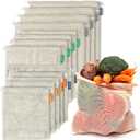 12+1 Reusable Produce Bags Grocery Washable, Organic Cotton Mesh Produce Bags, Double-Stitched & Tare Weigh, Mesh bags for vegetables, Cotton Produce Bags Reusable Washable, Produce bag 4xS, 4xM, 4xL (4x SMALL, 4x MEDIUM, 4x LARGE, 1x CARRY BAG, Natural)