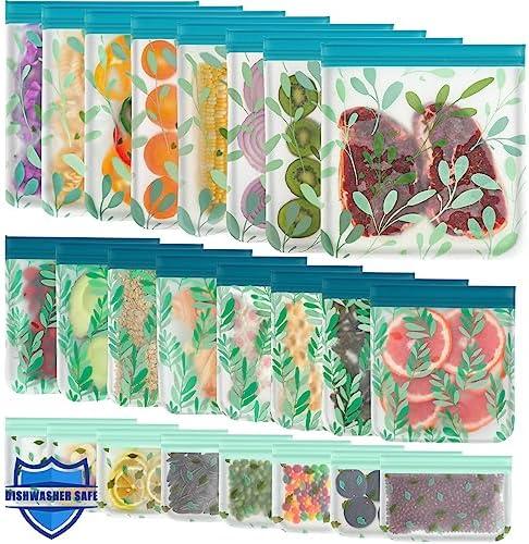 18 Pack Dishwasher Safe Reusable Bags Silicone, Leakproof Reusable Freezer Bags for Food Storage, Home Organization, Travel & Make-up, BPA-Free for Salad and Fruit