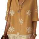 ETCYY NEW Summer Shirts for Women Button V Neck Blouses 2026 Short Sleeves Dressy Casual Tunic Tops (Beige, L)