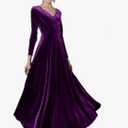 Urban CoCo Women Long Sleeve V-Neck Velvet Stretchy Long Dress, 2XL