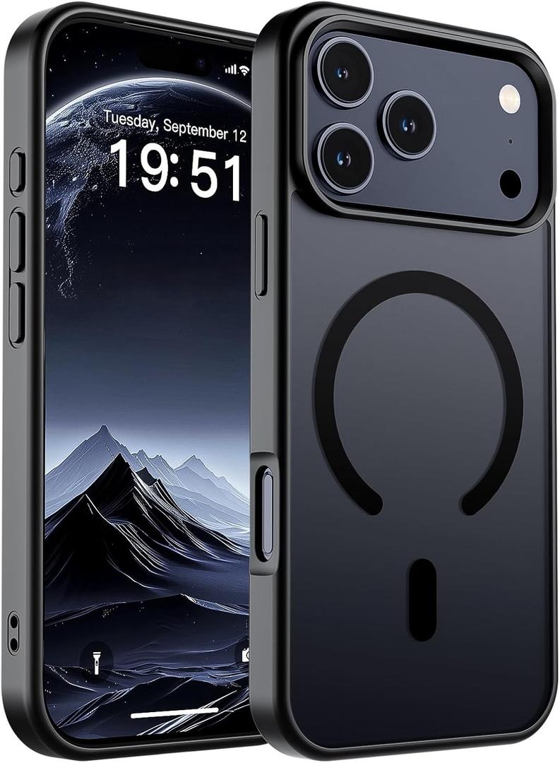 SUPFINE Magnetic for iPhone 17 Pro Max Case (Compatible with MagSafe)(Military Grade Drop Protection) Translucent Matte Shockproof with Anti-Fingerprint Phone Cover, Black