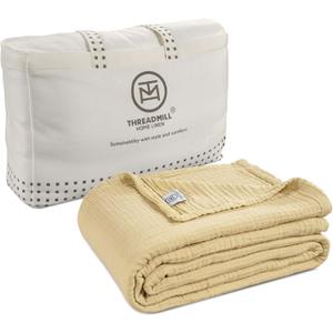 Threadmill Summer Muslin Blankets Queen Size | 100% Cotton 4 Layer Gauze Blanket | Soft, Breathable and Cozy Blanket | Cozy, Lightweight Blankets for Bed Seasons | Beige