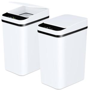 Anborry Bathroom Trash Cans with Lid 2 Pack 2.2 Gallon Touchless Automatic Motion Sensor Small Slim Garbage Can, Smart Electric Narrow Garbage Bin for Bedroom Office Kitchen (White)