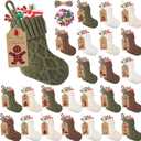 12 Set Mini Christmas Stockings Set 6 Inch Diamond Knitted Xmas Hanging Stockings with Kraft Paper Gift Tags Bells Christmas Tree Ornaments for Family Holiday Xmas Party Decorations