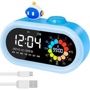 Digital Alarm Clock for Kids: Battery Operated Cordless 2000mah Rechargeable with Timer Countdown for Bedroom Desk Study Classroom (Blue) (Blue)