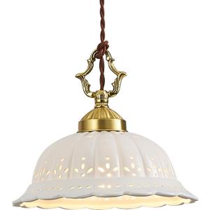 Brass Vintage Ceramic Pendant Light Fixture，Mid Cenrury White Ceramic Chandelier with Petal-Shaped Cutouts Hanging Light for Kitchen Island Dining Room Bedroom Hallway