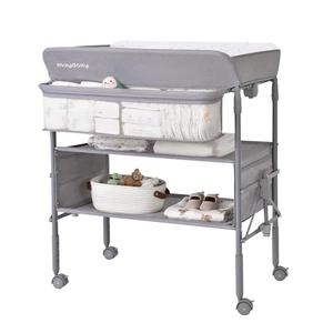 Baby Changing Table with Wheels, Maydolly Portable Foldable Changing Table, Waterproof Diaper Changing Station, Adjustable Height Changing Station, Mobile Nursery for Newborn and Infant (Grey)