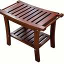 Solid Wood Shower Stool, 24" Bath Bench with Curved Seat, 330.7 lb Capacity, Non-Slip Feet, Storage Shelf, Natural Finish, Small,