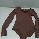 ANRABESS Women Scoop Neck Bodysuits Long Sleeve Tops 2025 Fall Slim Fit Ribbed Knit Sexy Soft Basic Shirts Fashion Outfits (Small, Coffee)