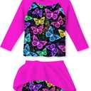 Idgreatim Girls Swimsuit Rash Guard Set Long Sleeve Two Piece Bathing Suit 5-6 Years (Purple)