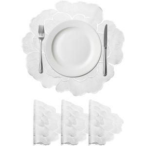 uxcell Silver Edge White Floral Rose Round Placemats Set of 4 for Dinner Tables, Metallic Polyvinyl Pressed Placemats Washable Table Mats for Dinner Table Decor (15" x 15"/38 x 38cm)