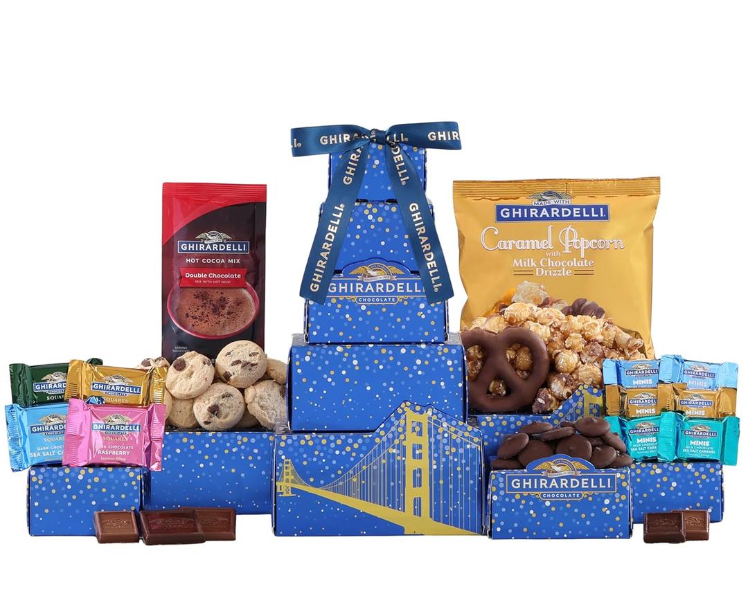 Ghirardelli Chocolate Gift Tower by Wine Country Gift Baskets Gift for Families College Students Appreciation and More, BBD 03/31/2026