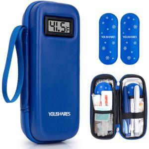 YOUSHARES Insulin Cooler Travel Case with Temperature Display - Refrigerated Medicine Cooling Bag with 2 TSA Approved Ice Pack, Medication Pen Diabetic Supplies Organizer for Trip and Daily