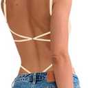 Milumia Women Sexy Backless Bodysuits Scoop Neck Open Back Night Out Club Bodysuit Tops, Apricot, Small,