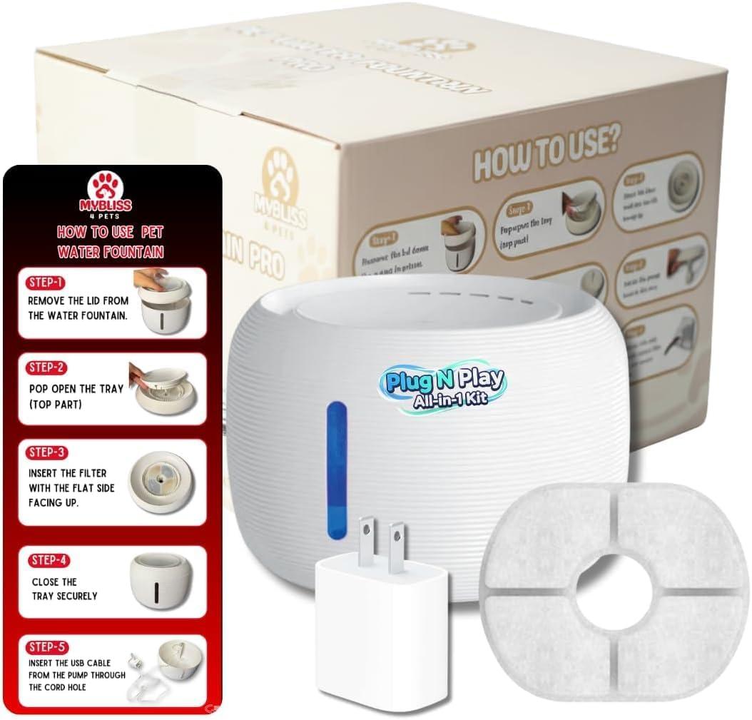 Pet Water Fountain for Cats & Dogs  2.5L Automatic BPA-Free Dispenser with Filter, Silent Pump, USB Plug  Cat Water Fountain with Circulation System, Encourages Drinking & Easy to Clean