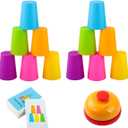 2 Set Interactive Color Stacking Cup Game Set - Mental Training & Competitive Family Activity with 12 Cups, 54 Challenge Cards & Buzzer (Family Edition C)